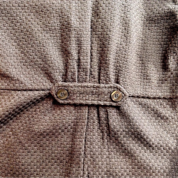 Decree Ruffle Front Waffle Weave Taupe Button Coat, size L - Picture 7 of 10